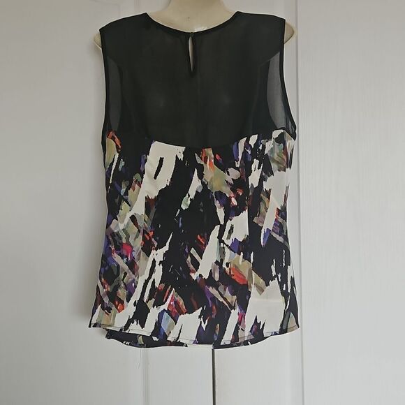 Mexx Sheer Sleeveless Color Splash Top Black Size 12 - Picture 3 of 16